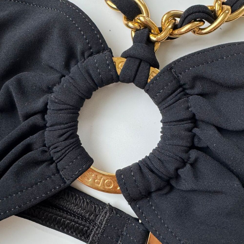 Michael Kors Gold Black Halter Chain Link Swim Bandeau Top Size 8 Medium Preppy - Picture 2 of 9